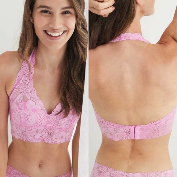 aerie Other - Aerie Garden Party Lace Padded Halter Bralette M